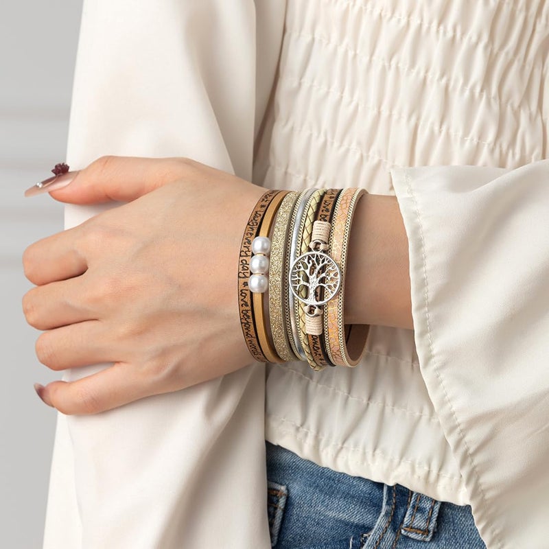 Rantanto Braid Leather Wrap Bracelet Trendy Stackable Crystal Cuff Boho Gold Heart Bracelet Jewelry Gift For Women - Image 4